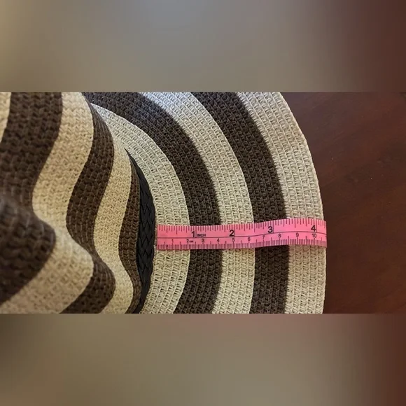 Striped Wide-Brim Sun Hat - Brown & Natural - Picture 7 of 8